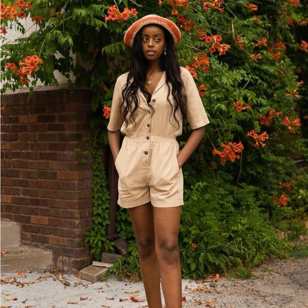 Faherty Tan Button-Up Romper